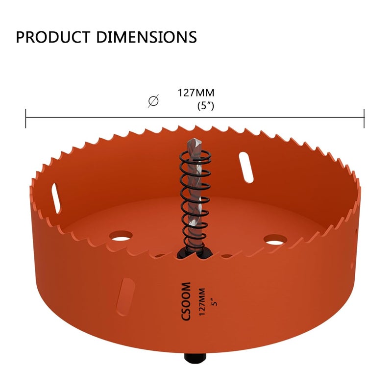 CSOOM 5" (127mm) Bi-Metal Hole Saw for Plastic, Wood, Plywood, Thin Steel and Thin Aluminum Sheets - Image 2